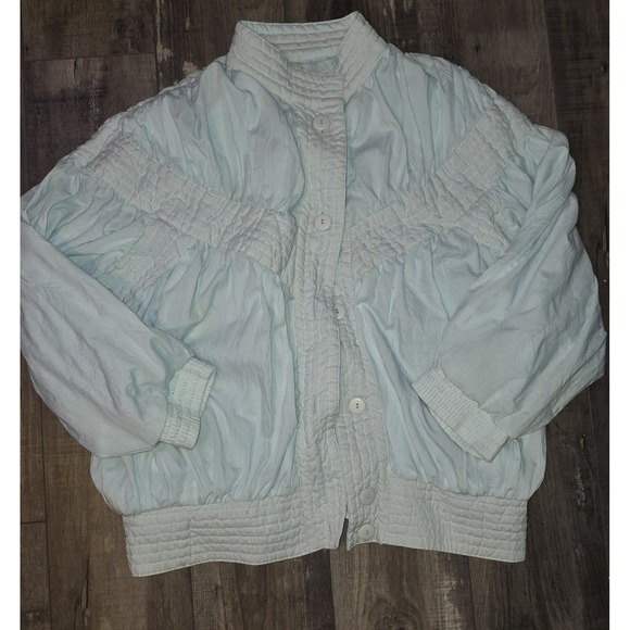 Abraxas Jackets & Blazers - Vtg 80s Abraxas Women Crepe Pleated Windbreaker Jacket Large Blue Puff‎ Sleeves